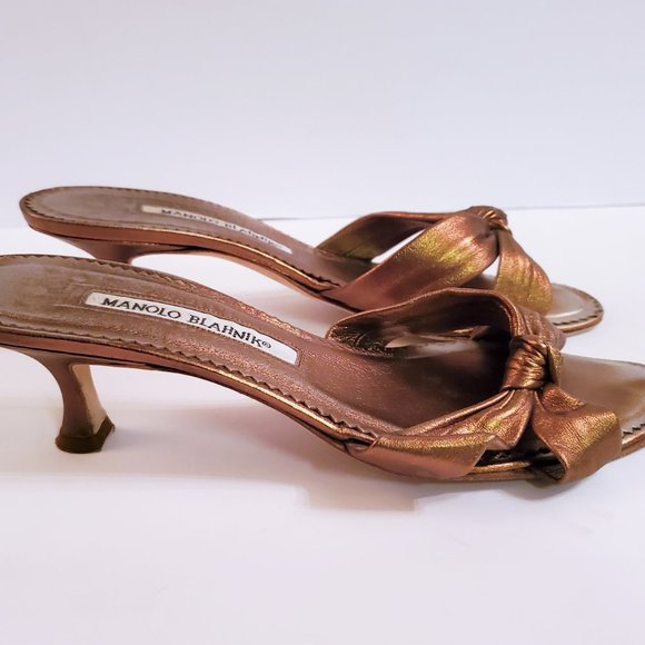 Manolo Blahnik Kitten Heel Sandals EU 37.5 (US 7.5) bronze oggiba - Picture 7 of 9